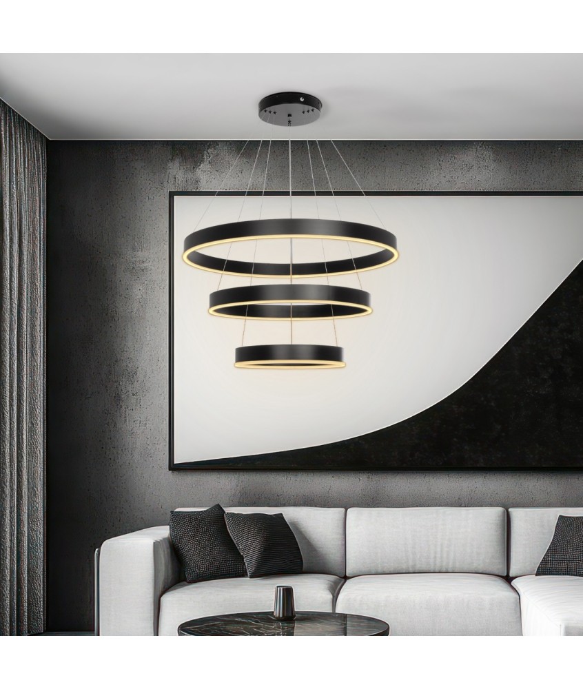 kelvo® VENOM 61188 Μοντέρνο Κρεμαστό Φωτιστικό Οροφής LED 120W 14158lm 120° AC 220-240V IP20 Ρυθμιζόμενο Λευκό CCT με Χειριστήριο από 2700K έως 6000K Dimmable - Lumileds SMD Chip - Μαύρο Ματ - Μ80 x Π80 x Υ60cm - 3 Χρόνια Εγγύηση